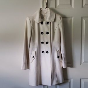 CREAM COLORED PEA COAT. LONG